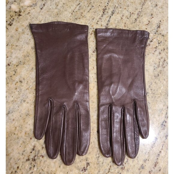 Vintage Womens Size S 6.5 Brown Soft Leather Silk Lined 8.5" Short Gloves - Picture 1 of 14